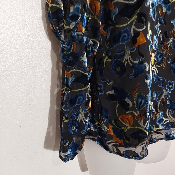 French Connection Avery Velvet Burnout Puff-Sleeve Top - Small - Excellent Cond - Picture 5 of 9